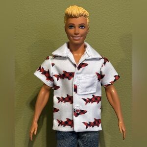 Handcrafted fish print doll shirt lined in white